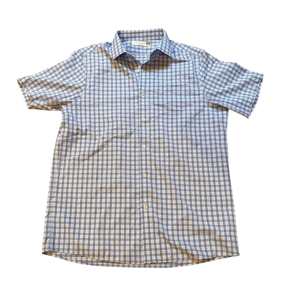 Hart Schaffner Marx Button Down Mens Blue Excellent Plaid Stretch SIZE M